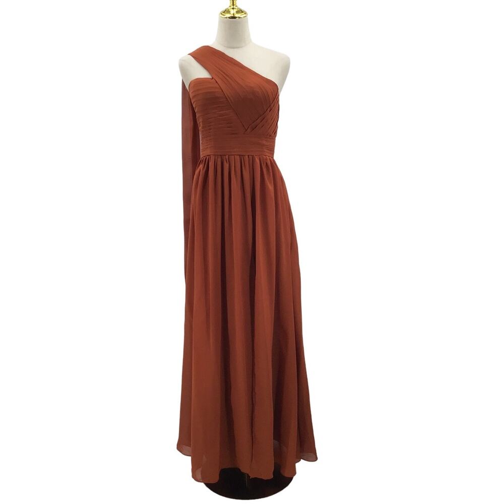 FORMAL SZ 12 L Rust Orange Draped One Shoulder Bridesmaid Maxi Dress NEW B73